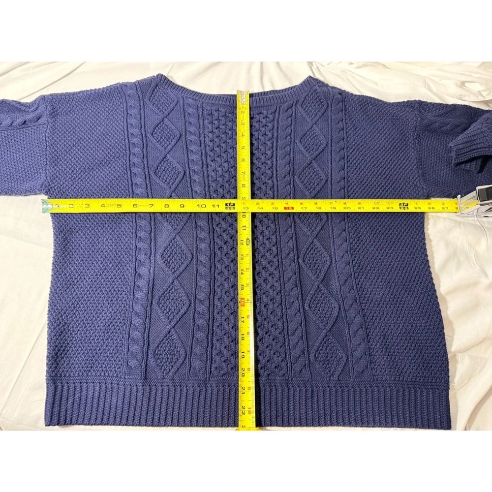 Lauren Ralph Lauren Aran-Knit Cotton Boatneck Sweater Navy Blue 2X Cotton Cable